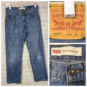 LEVI'S 505 Light Blue Wash Jeans Boys Size 16 (28W x 28L) Distressed Denim 28/28